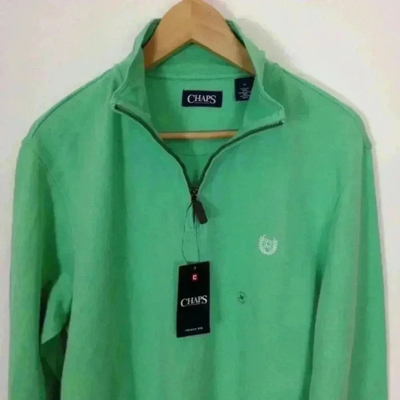 Chaps Men Medium Green Cotton 1/4 Zip Pullover NWT - Picture 1 of 5